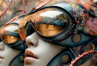two mannequins with goggles on their heads