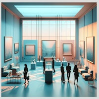 a group of people standing in an art gallery