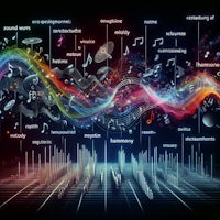 a colorful background with music notes and symbols