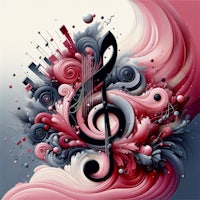 a music clef with swirls and swirls in the background