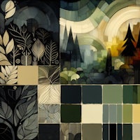 a collection of black, green, and yellow color palettes